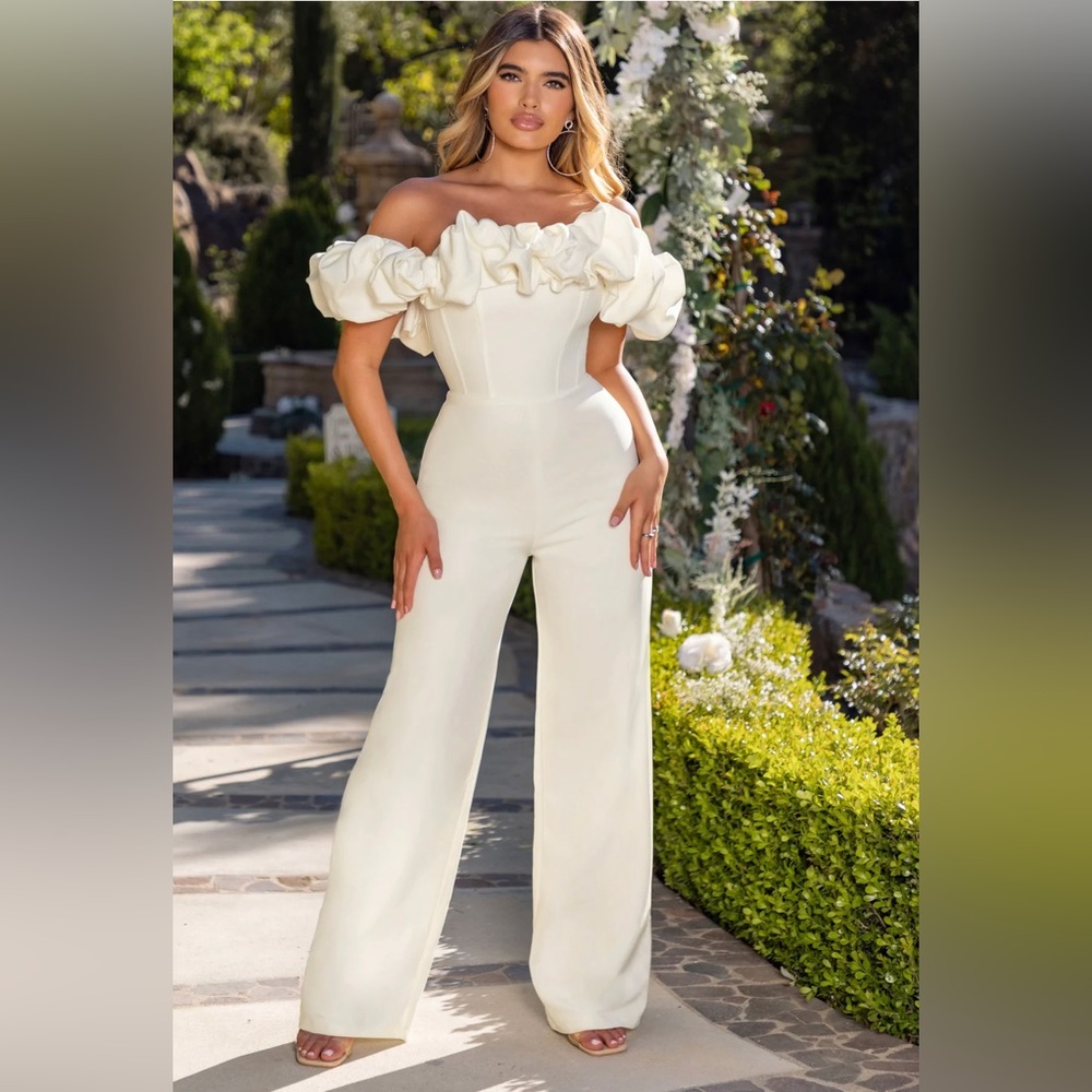 Club L ivory ruffle jumpsuit